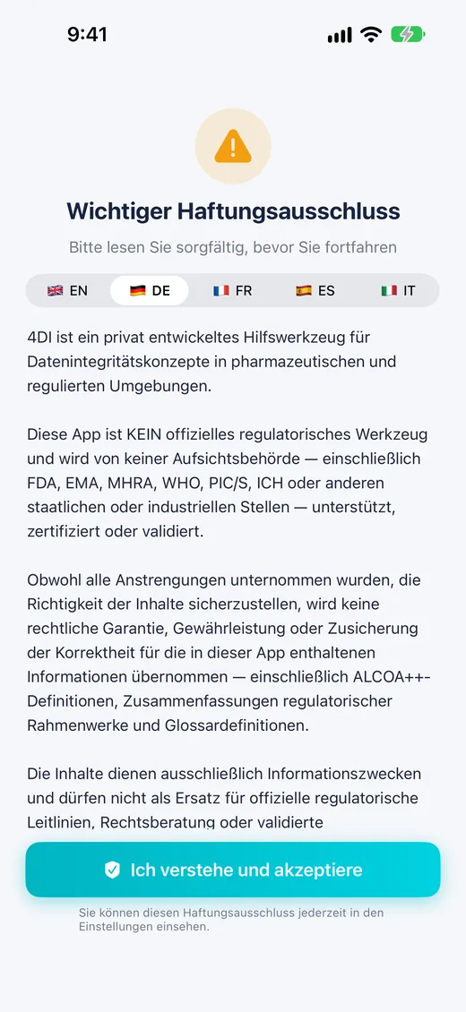 Bildschirm Haftungsausschluss