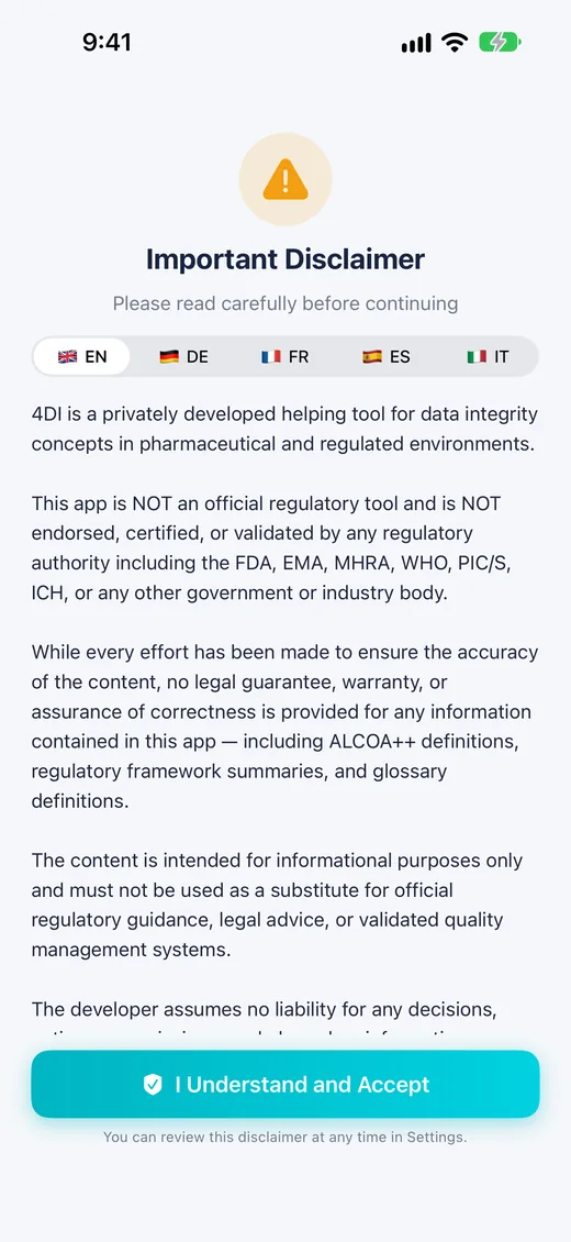 Disclaimer Screen